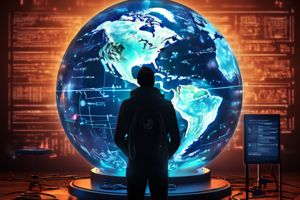 IPFS 기술의 접근 제한을 상징하는 자물쇠와 오류 표시로 세계 지도의 절반이 가려져 있으며, 사용자가 지도 검색에 어려움을 겪고 있는 디지털 지구본 이미지입니다.