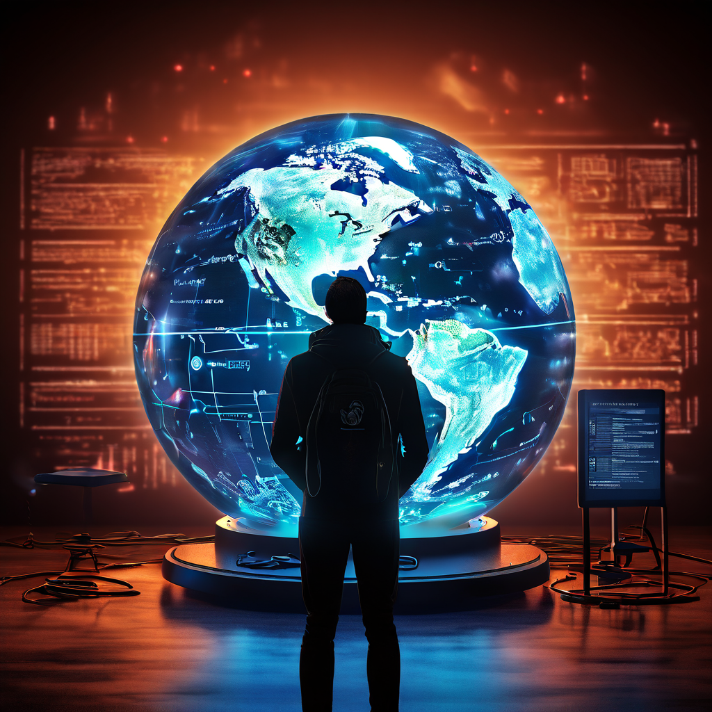 IPFS 기술의 접근 제한을 상징하는 자물쇠와 오류 표시로 세계 지도의 절반이 가려져 있으며, 사용자가 지도 검색에 어려움을 겪고 있는 디지털 지구본 이미지입니다.