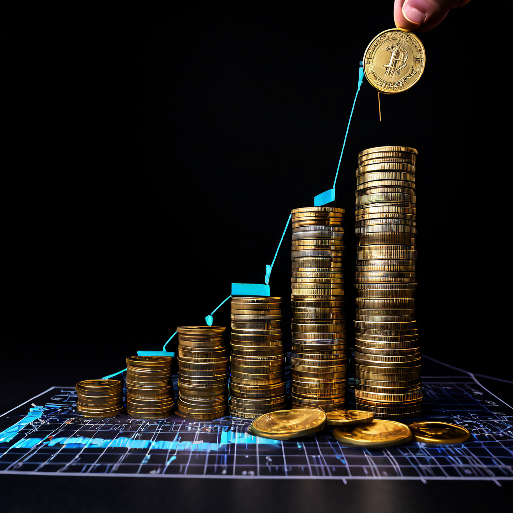 파란색과 빨간색의 재무 차트가 하락세를 보이며, 보너스라 적힌 동전 더미가 줄어들며 대차대조표 그래프에 영향을 주는 모습이다.