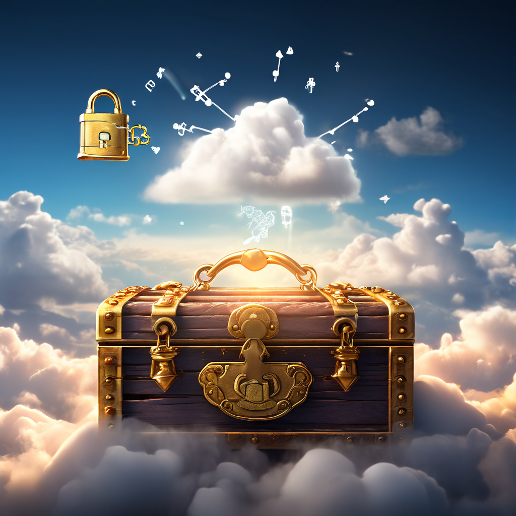 데이터 소유권이라는 열쇠로 구름 속 보물상자를 여는 모습과, 그 옆에 자유로운 가격표가 붙은 단순한 구름 아이콘이 있는 이미지입니다.