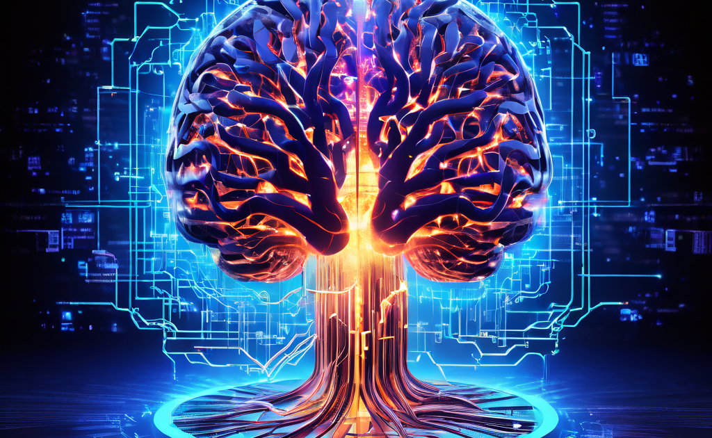 디지털 뇌가 충돌하는 데이터 스트림과 오류 심볼로 인해 손상되고 핵심 정보 구조가 지워지는 디지털 치매 및 데이터 손실 개념을 시각화한 이미지입니다.