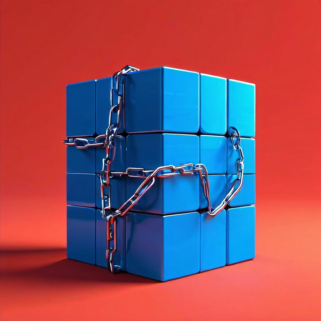 블록사이즈가 증가함에 따라 블록체인 네트워크의 처리 속도가 향상되어 복잡하게 얽힌 거래들이 빠르고 효율적인 직선 형태로 정리되는 과정을 시각적으로 표현한 개념도입니다.