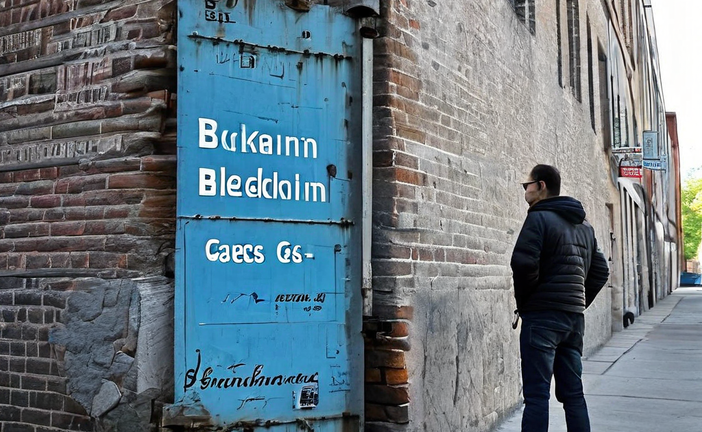 블록체인이라는 거대한 장벽 앞에 선 사용자가 높은 가스비라는 통행료 때문에 진입하지 못하고 막혀 있는 모습을 상징적으로 표현한 일러스트입니다.