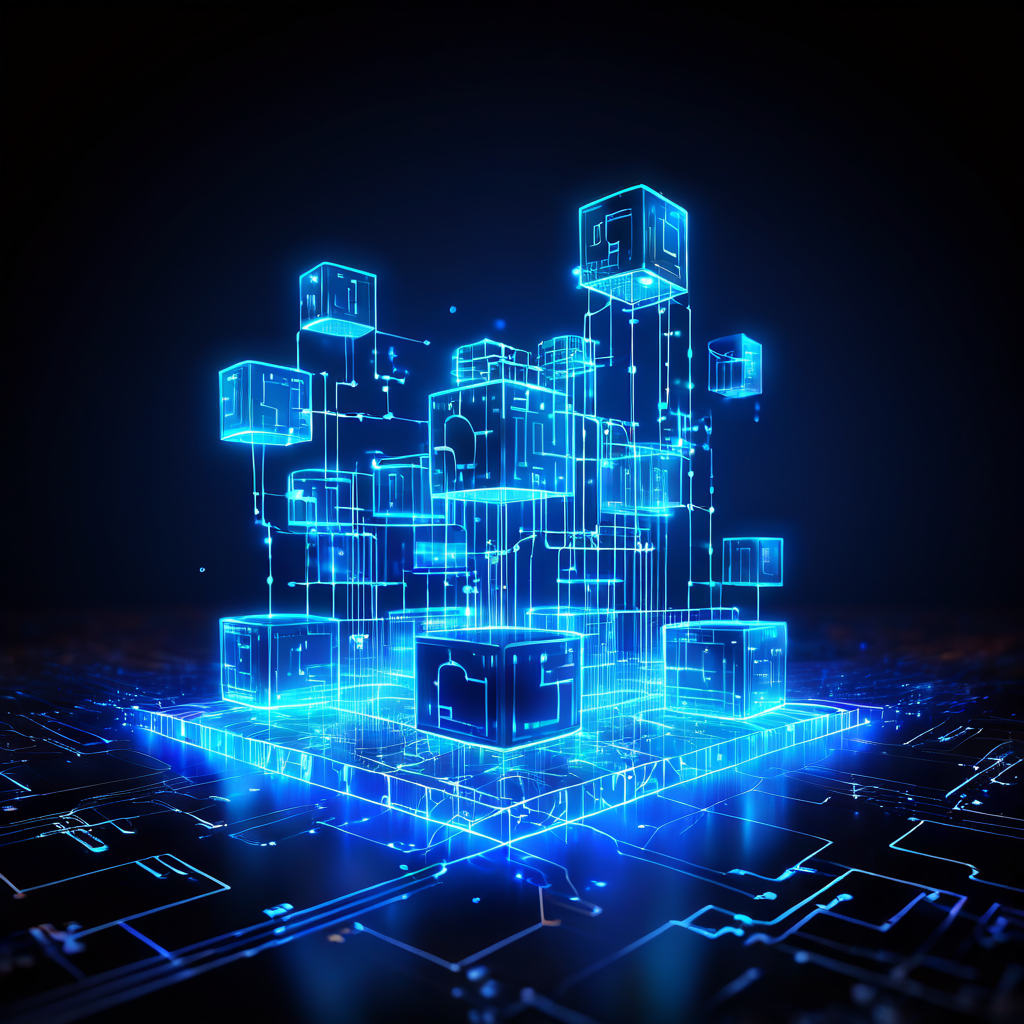 블록체인 네트워크에서 신뢰가 형성되는 과정을 상징적으로 표현한 이미지로, 서로 연결된 블록체인 블록들 위로 신뢰 점수가 빛나는 디지털 데이터로 상승하는 모습을 묘사하고 있습니다.