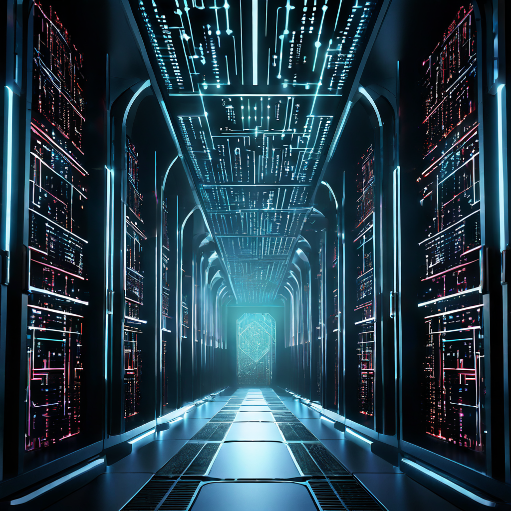 중앙 데이터 저장소를 이루는 격리된 구역들이 디지털 키카드를 통한 승인된 접근으로만 안전하게 연결되는 차세대 정보 보안 구조를 개념적으로 묘사한 이미지입니다.