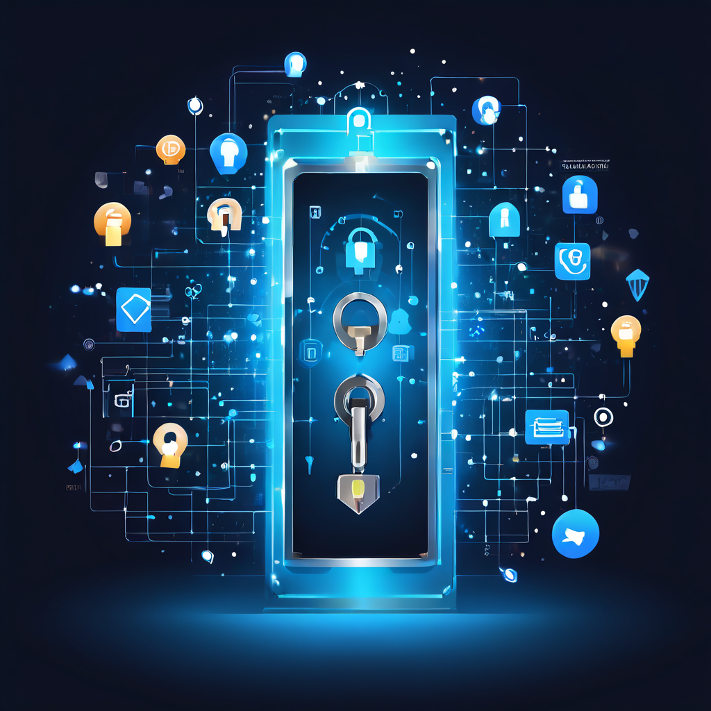 디지털 금고를 여는 열쇠가 소셜 미디어 아이콘과 연결되어 있고, 간소화된 사용자 온보딩 과정을 보여주는 플로우차트가 함께 있는 개념 이미지입니다.