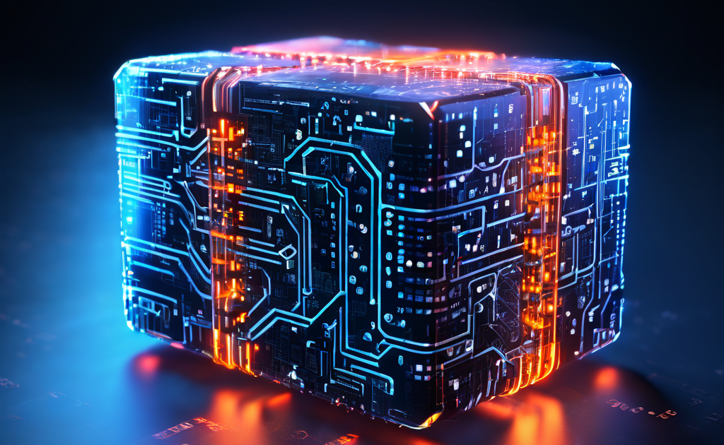 블록체인의 불변적 보안성을 상징하는 디지털 원장이 빛나며, 그 구조를 이루는 암호화된 해시 체인이 분해되지 않고 견고하게 연결된 모습을 나타낸 이미지입니다.