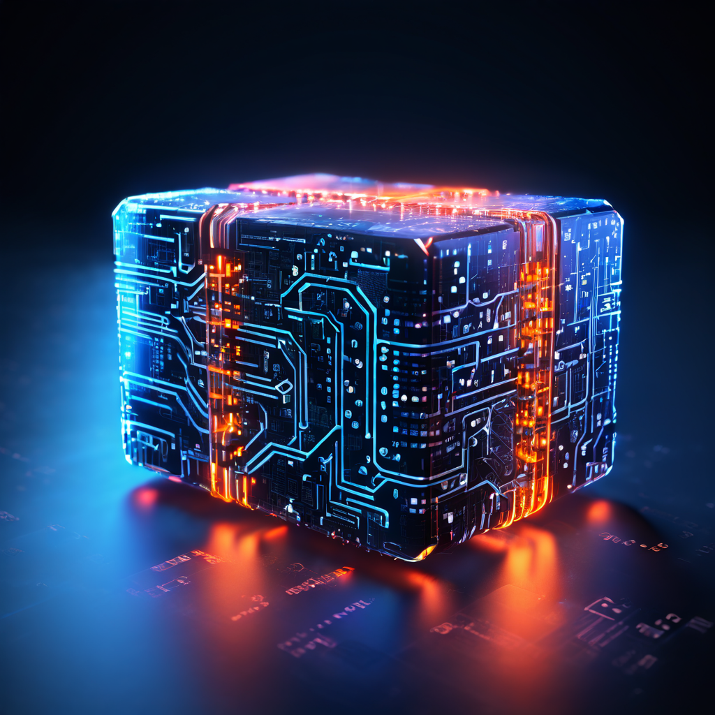 블록체인의 불변적 보안성을 상징하는 디지털 원장이 빛나며, 그 구조를 이루는 암호화된 해시 체인이 분해되지 않고 견고하게 연결된 모습을 나타낸 이미지입니다.