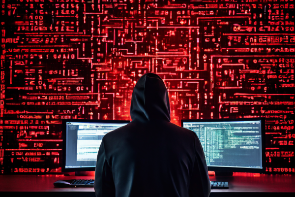 복잡한 디지털 자물쇠와 해독할 수 없는 코드가 표시된 컴퓨터 화면을 보며 좌절한 표정으로 막힌 상황을 고민하는 사람의 모습입니다.