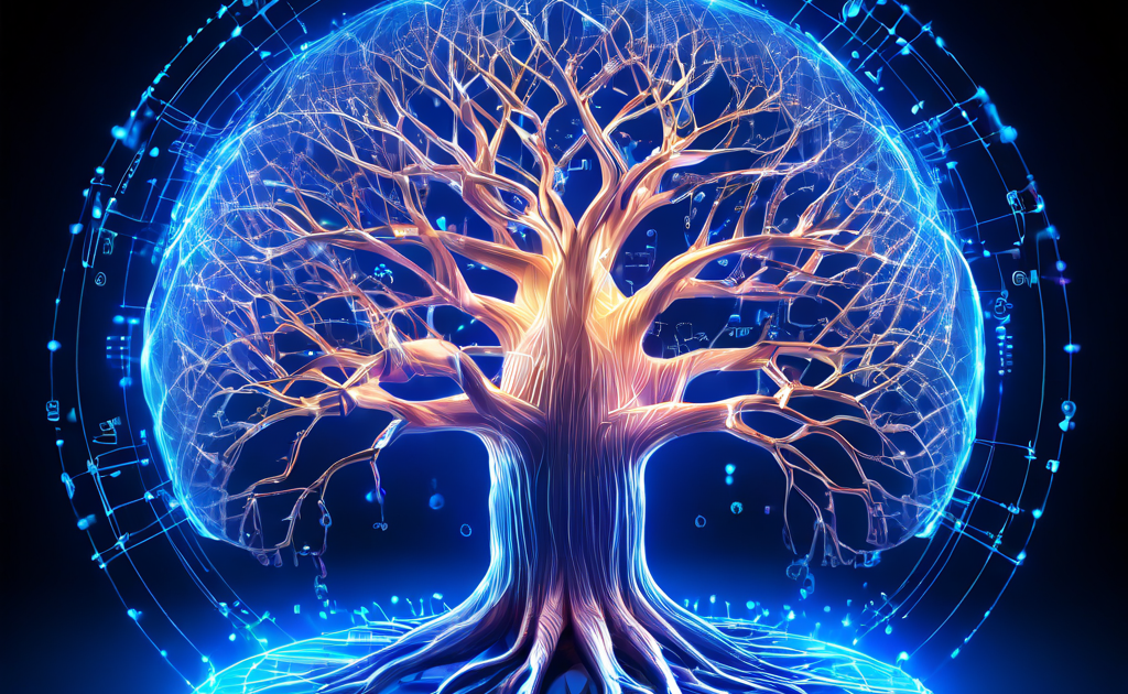 블록체인 네트워크가 합의 알고리즘의 진화를 통해 단순한 연결에서 복잡하고 빛나는 웹 구조로 업그레이드되는 개념을 시각적으로 표현한 이미지입니다.