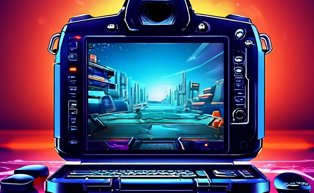 A gamer's hand rests on a mouse in a dimly lit room, with multiple blurred computer monitors showing blank screens, while a smartp