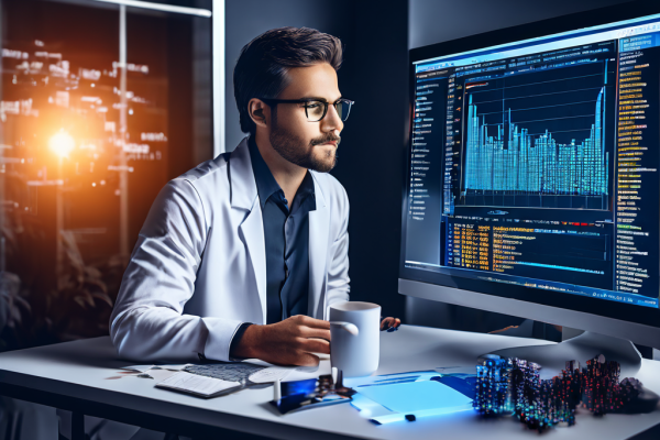 A professional analyst's hands hover over a casino felt table, handling playing cards and poker chips while a blurred laptop scree